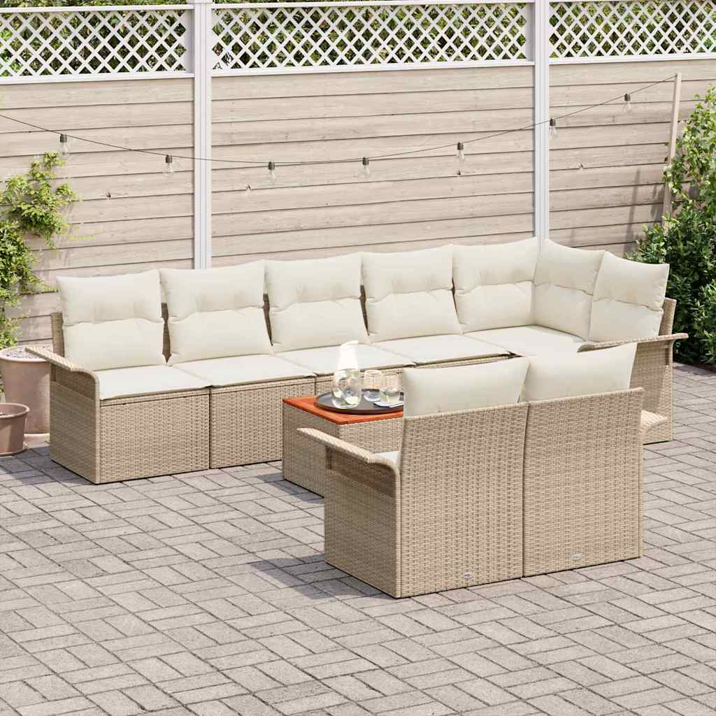 Garten-Sofa-Set mit Kissen mit Speicher 9 pcs Beige und Creme